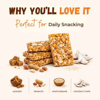 Jaggery coconut peanut sesame chiki bar - 450 Gram
