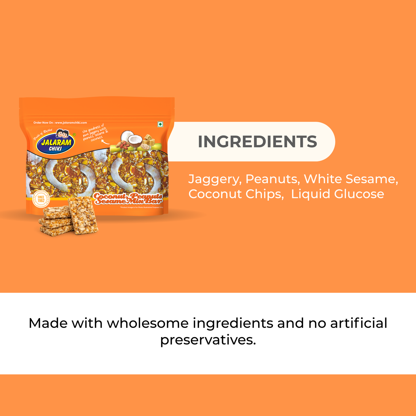 Jaggery coconut peanut sesame chiki bar - 450 Gram
