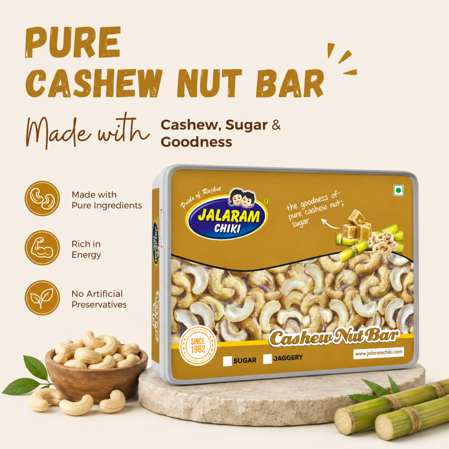 Jaggery Cashewnut Chiki Bar - 450 Gram
