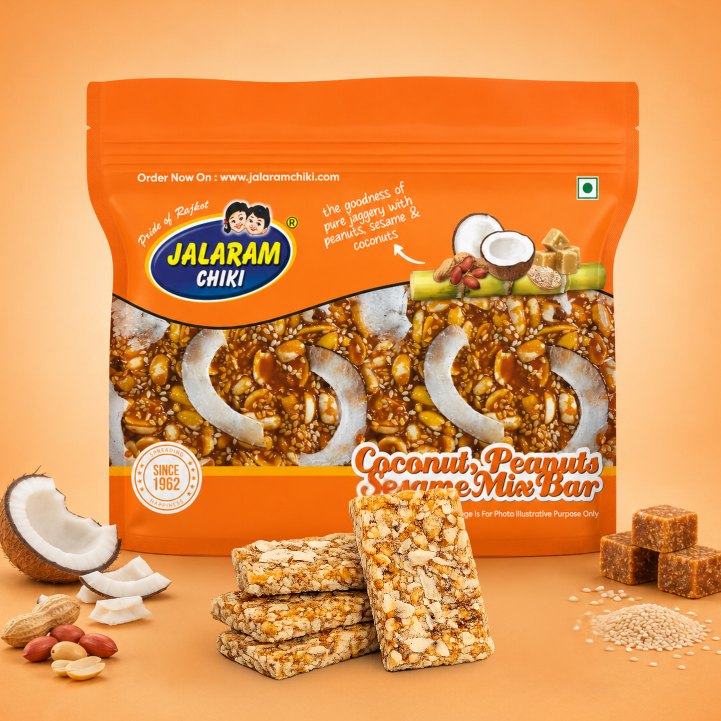 Jaggery coconut peanut sesame chiki bar - 450 Gram