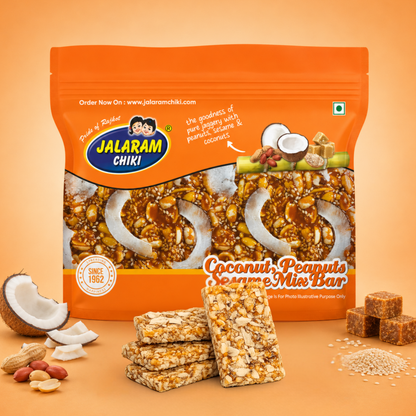 Jaggery coconut peanut sesame chiki bar - 450 Gram
